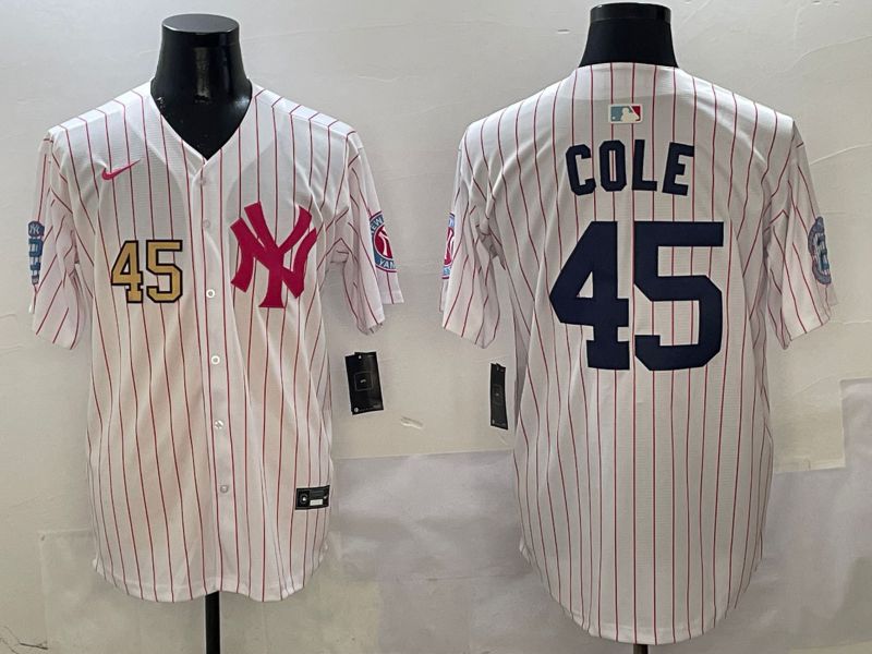 Men New York Yankees 45 Cole White Stripe Jointly Name Nike 2025 MLB Jersey style 2